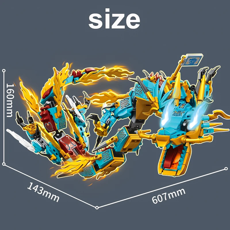 Qinglong Divine Beast black dragon Model Human Boy Assembling Divine Dragon Ornament Building Blocks Children's Puzzle Toy Gift