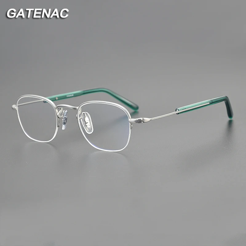 

Gatenac Vintage Titanium Eyeglasses Frame Men Retro Prescription Myopia Half Glasses Frame Women Luxury Brand Designer Eyewear