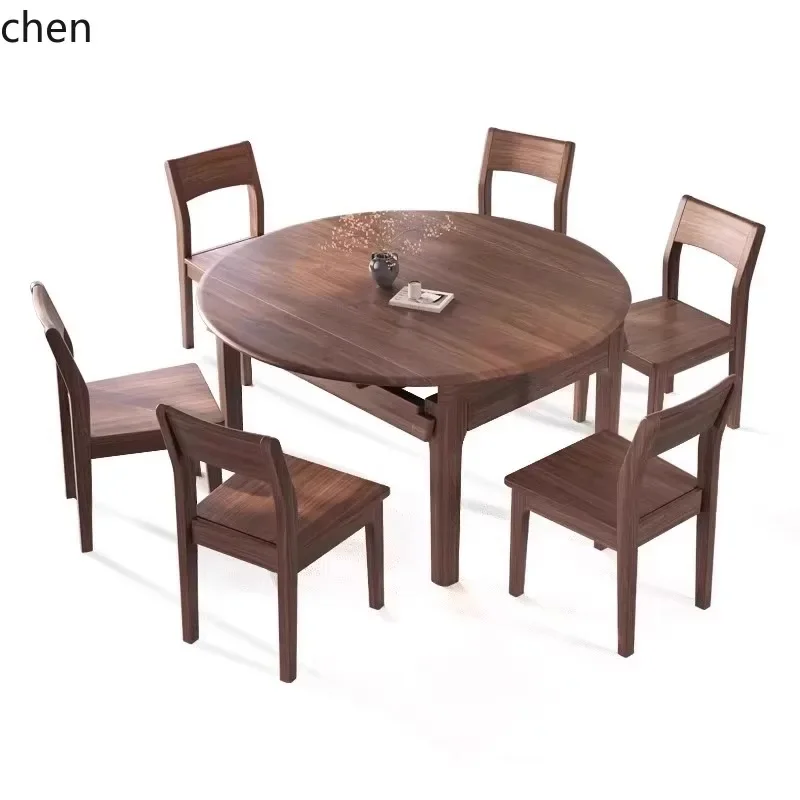 Black walnut solid wood dining table and chair combination dual-use dining table telescopic table