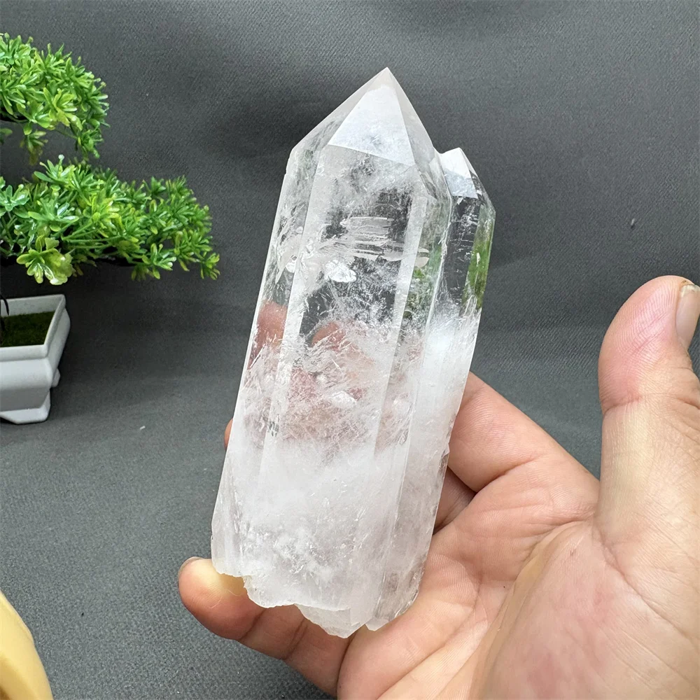 Natural White Crystal Double-Pointed Wand Hand-Carved Shi Ying Ore Specimen for Home Decoration