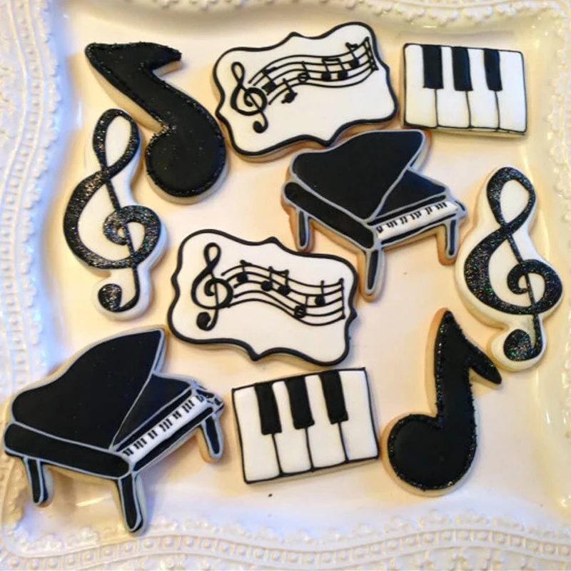 Music Note Cookie Cutter Mould Stainless Steel Piano Violin Guitar Piano Keyboard Biscuit Mold Fondant Pastry Decor Baking Tools