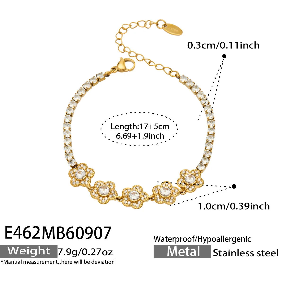 Voller Farbiger CZ-Armreif Tennis-Armbänder Zirkon-Blumen-Armband 18k Vergoldete Edelstahl-Kettenarmbänder für Damen – Detail 8