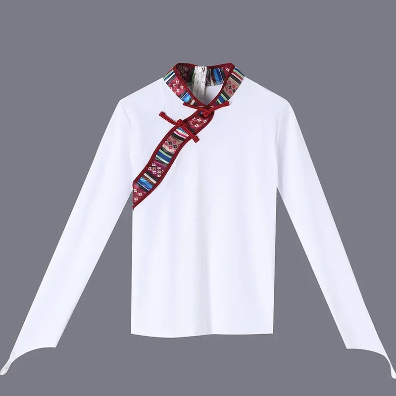 伝統的な国家チベットダンス民族衣装モン族の服フォークダンスの摩耗チベットパフォーマンスモンゴルダンストップス