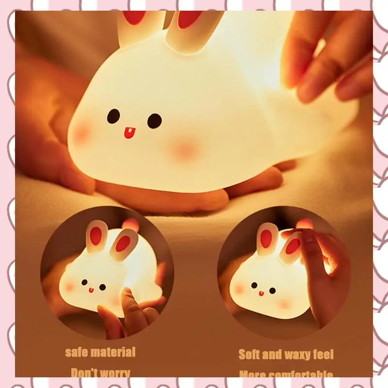 

HHTL Big Face Light LED Portable Rechargeable Bunny Lamp Night Light For Baby Nursery USB Dimmable Night Lamp Dura
