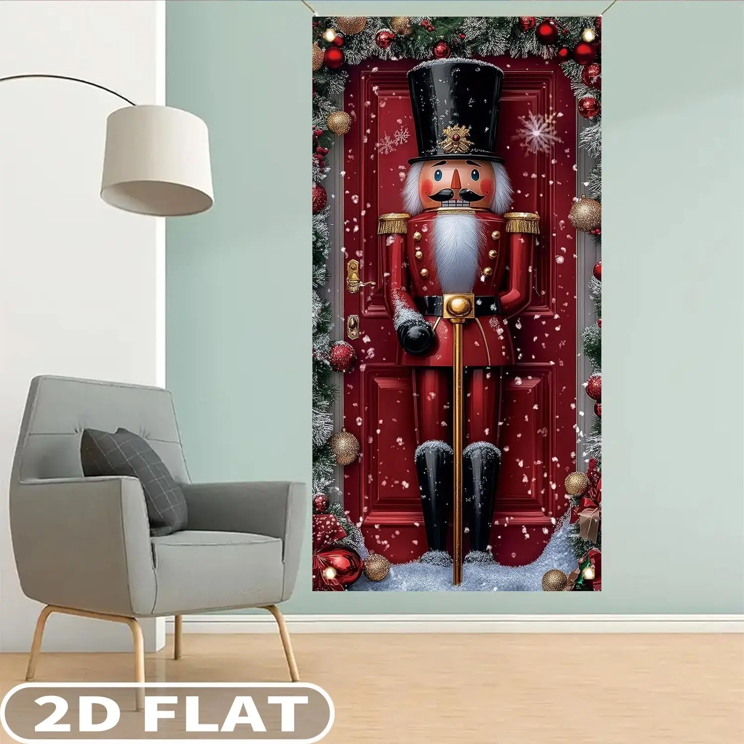 1pc 2D FLAT Christmas Nutcracker Banner, 71 x 35 Inch Polyester Classic Red Soldier Decoration for Holiday Party Front Door - Image 5