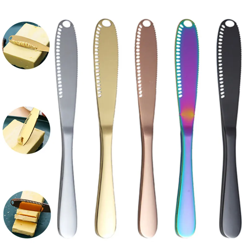 Coltello spalmatore di burro multifunzione 3 in 1 in acciaio inossidabile con bordo seghettato accessori da cucina per marmellata di formaggio al burro Jelly