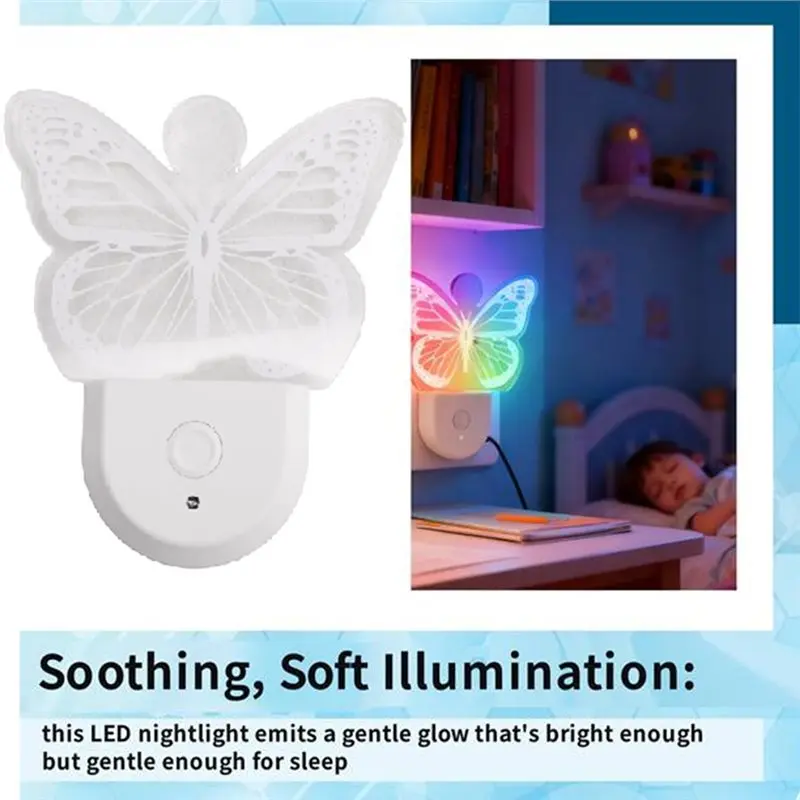 A74E-فراشة ضوء الليل المكونات في جدار اللون تغيير الحضانة ليلة مصباح لديكور الحضانة وهدايا عيد ميلاد المملكة المتحدة التوصيل