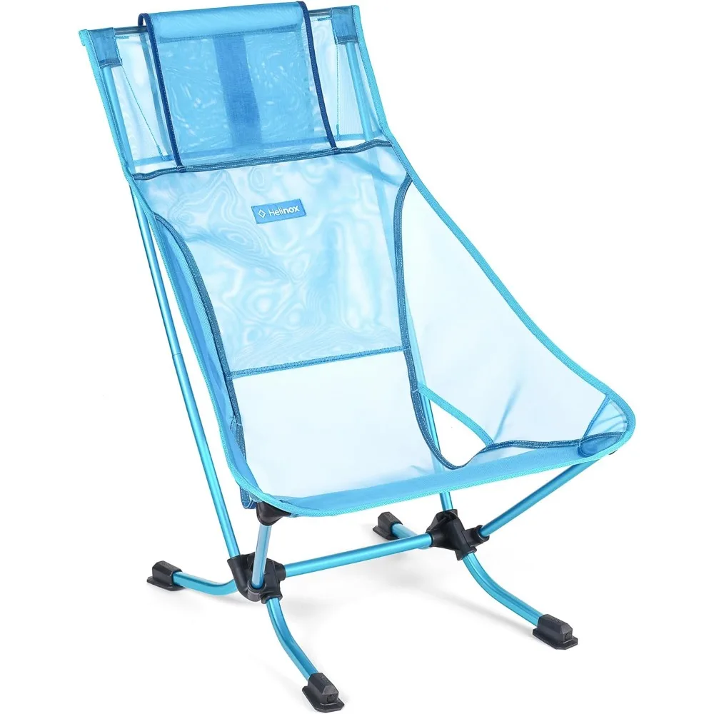 Beach Chair Lightweight, Lower-Profile, Compact, Collapsible Camping Chair, Blue Mesh, with Pockets