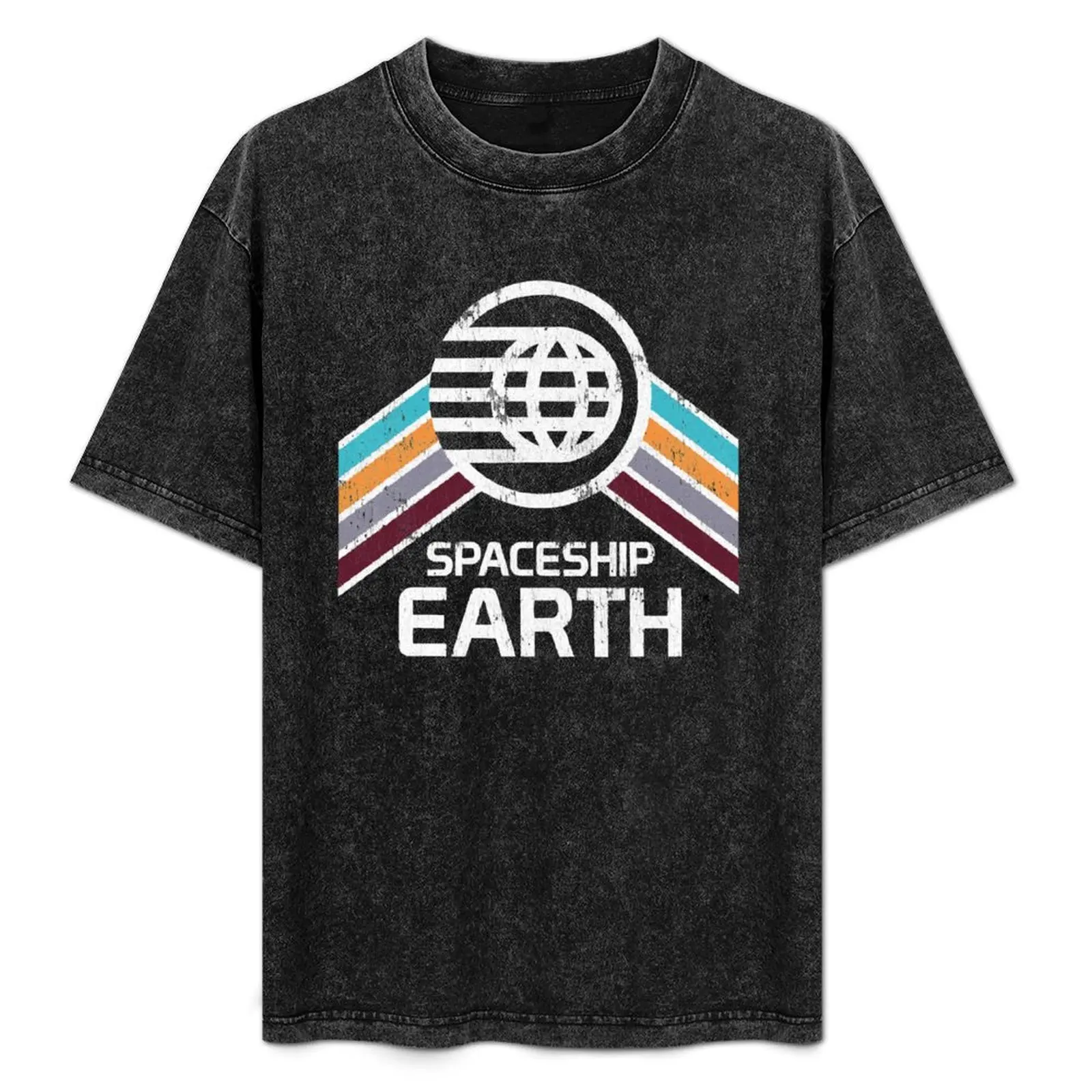Spaceship Earth Logo in Vintage Distressed Retro Style T-Shirt Holiday Casual Short Sleeve Top