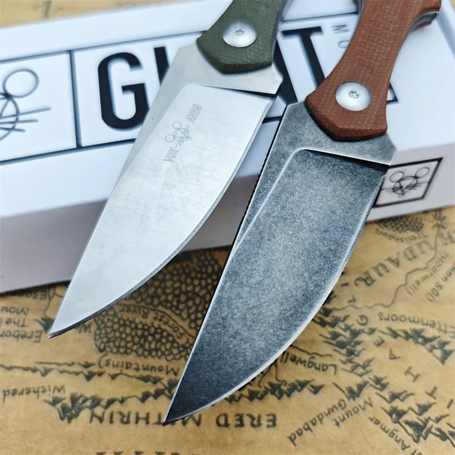 GiantMouse GMF3 شفرة مثبتة سكين الساتان قطرة نقطة شفرة مع غمد الجلود في الهواء الطلق التخييم الصيد المحمولة السكاكين المستقيمة