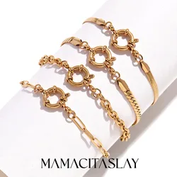 MamacitaSlay Classic Paper Clip Chain Blade Chain O Chain NK Chain Spring Buckle 17cm Stainless Steel Bracelets For Women Gift