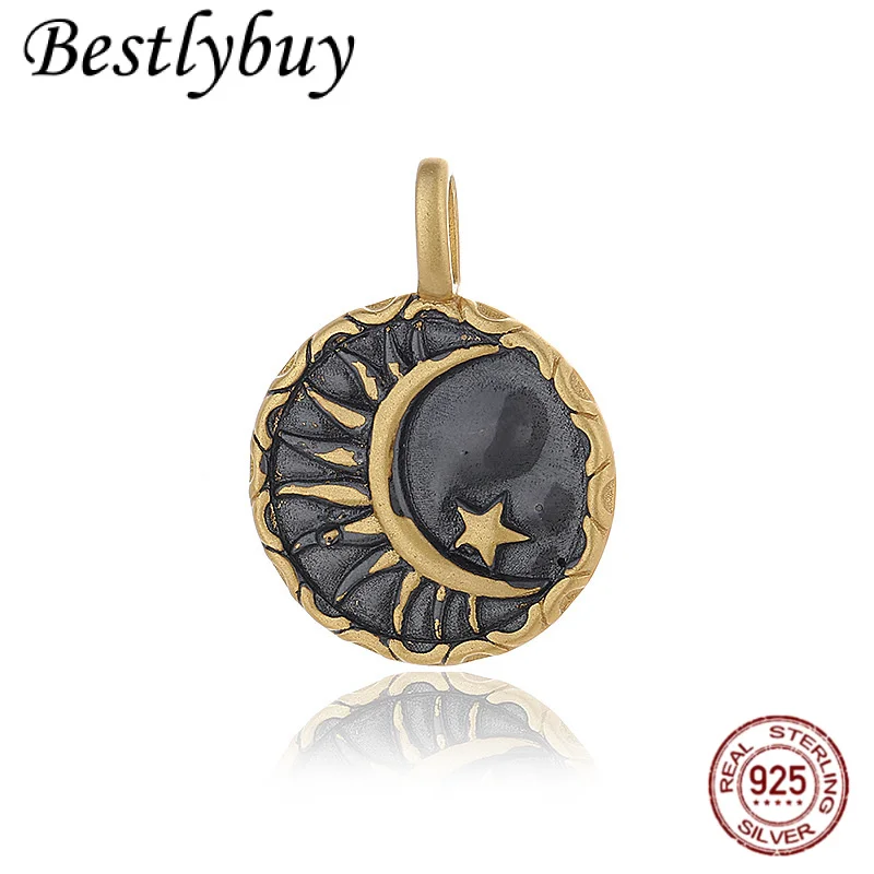 

Позолоченный круглый кулон из стерлингового серебра 925 пробы в стиле ретро с луной, подходит для женщин, легкие роскошные ювелирные изделия в европейском и американском стиле