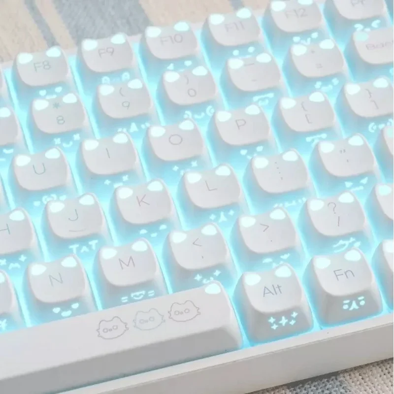Original Zuo He Engraved Cat Art Keycap Set Cute Meow Face Design Universal 113 Keys Office Gift Custom