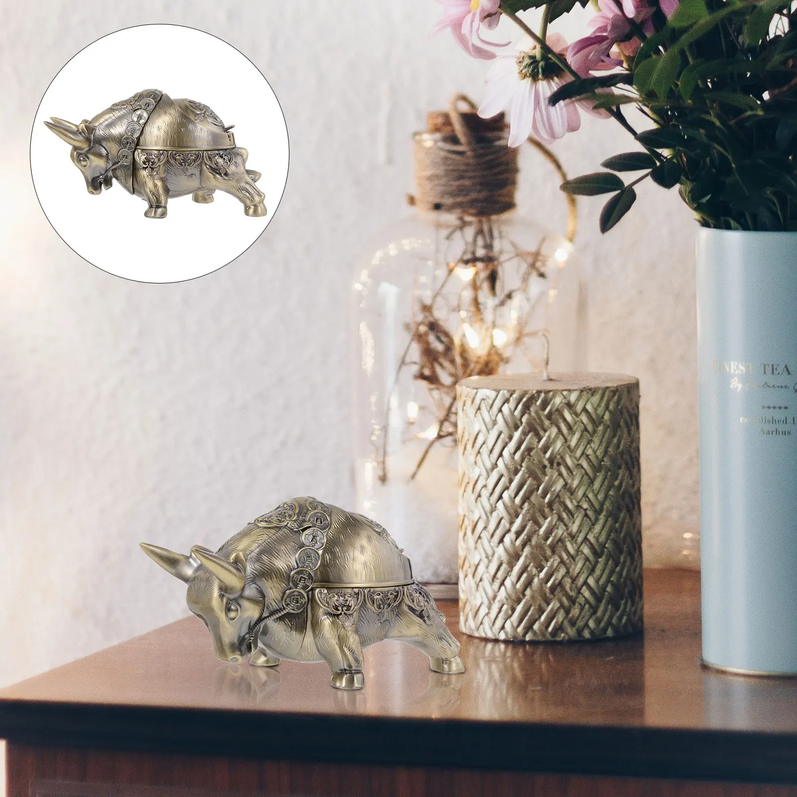 

Zinc Alloy Retro Cigarette Butt Container Cigarette Container Small Lid Creative Office Home Smoke Storage Chinese Style