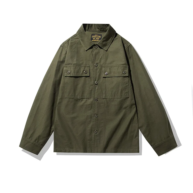 Amekaji 100% Cotton Tiger Stripe Camo Shirt - Men's Workwear Engineer Long Sleeve American Vintage Casual Camouflage Overshirt