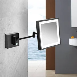 Modern Black Bathroom Mirrors Quality Brass Dual Arm Extend Folding Bathroom Makeup Mirror Magnifying LED Light Bathroom Mirrors