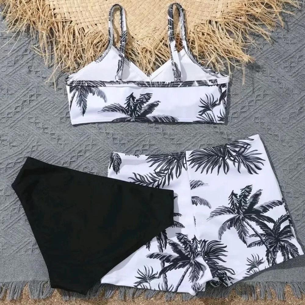 Printed 3-Piece Girls Swimsuit Set Big Kid Tankini Bikini Swimwear Beachwear Summer Holiday 2 Pieces Tankini Swimsuits Women Biq