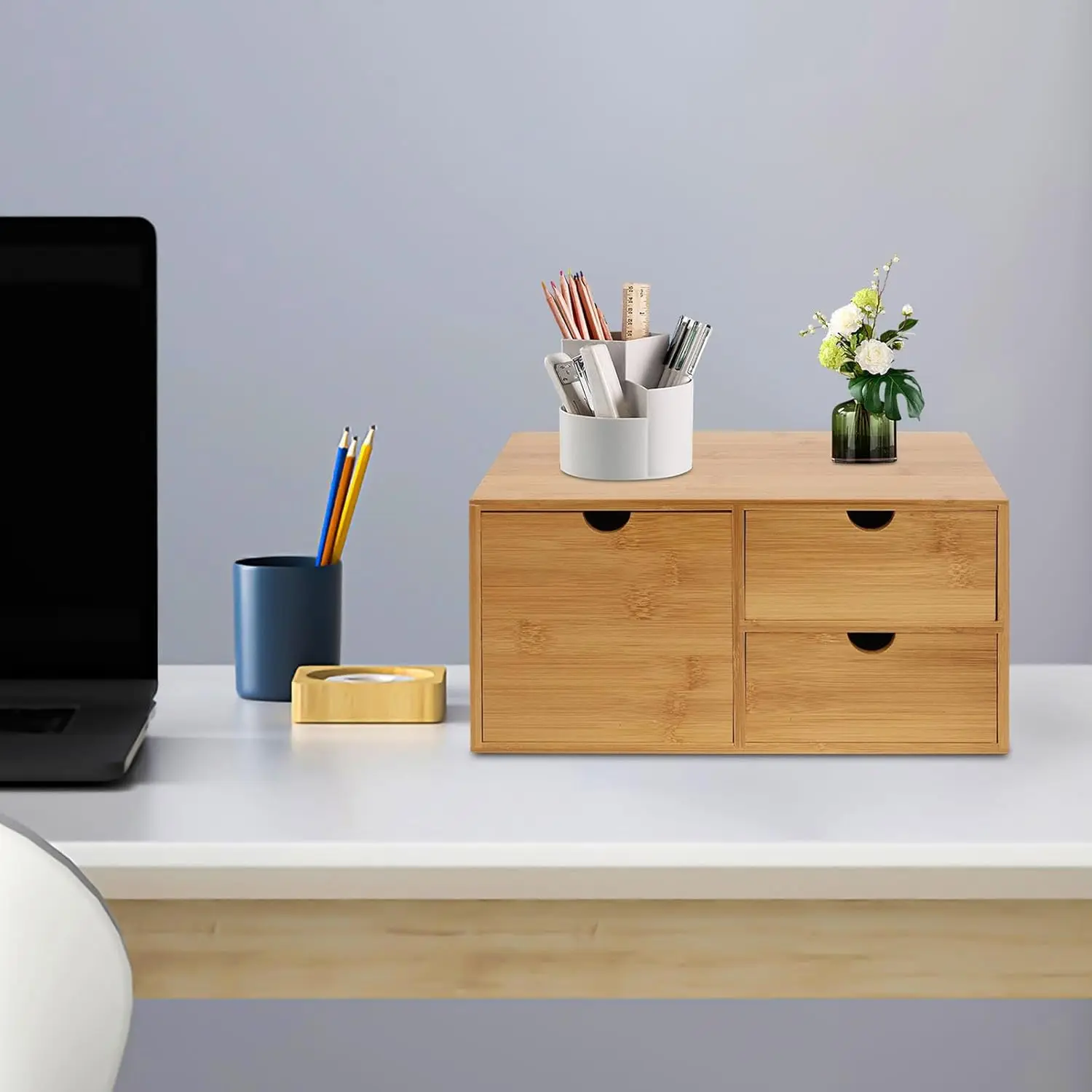 Vintage Wooden Desk Organizer with 3 Drawers