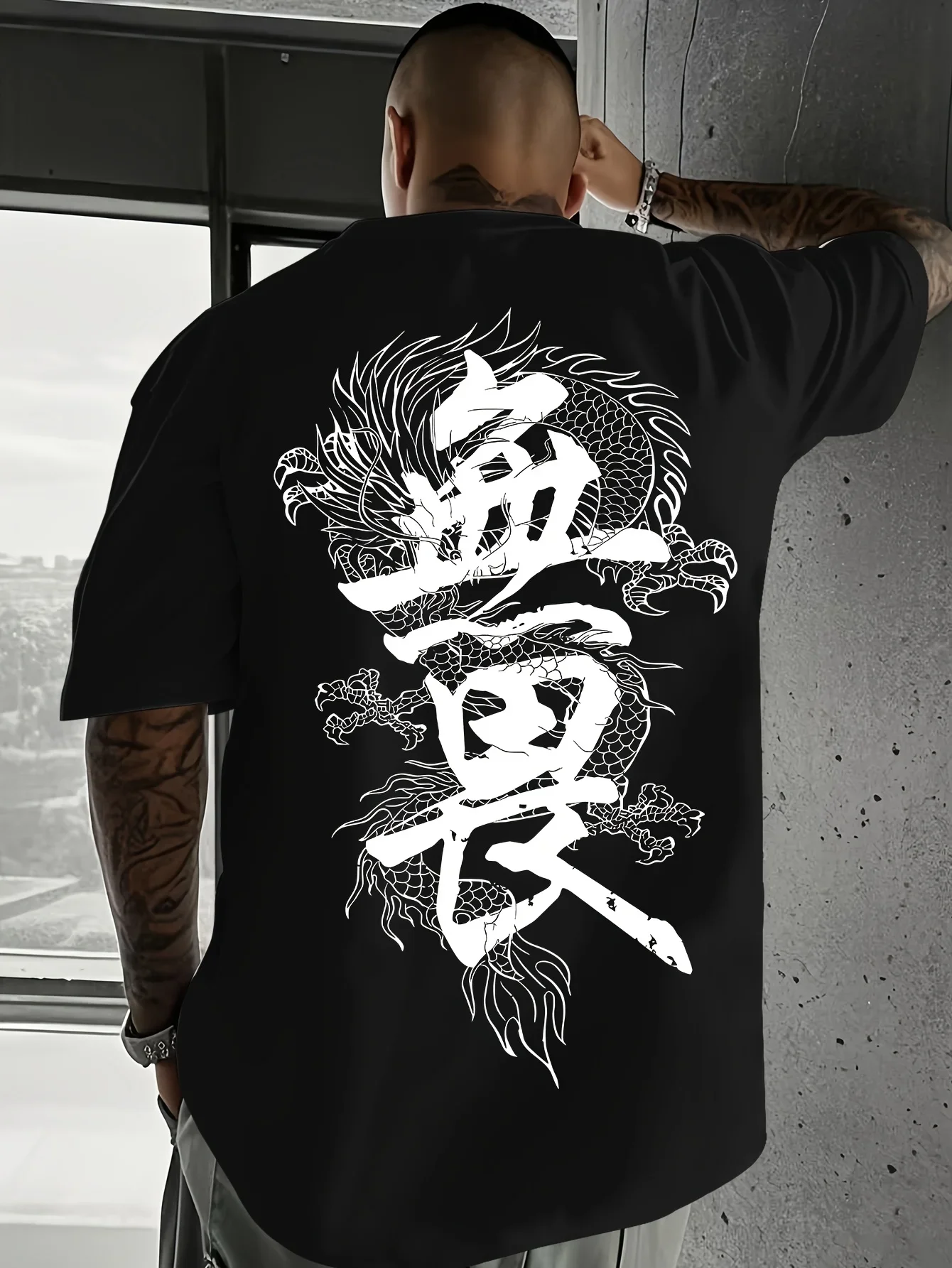Men's Hip-hop T-shirt with Chinese Dragon and 