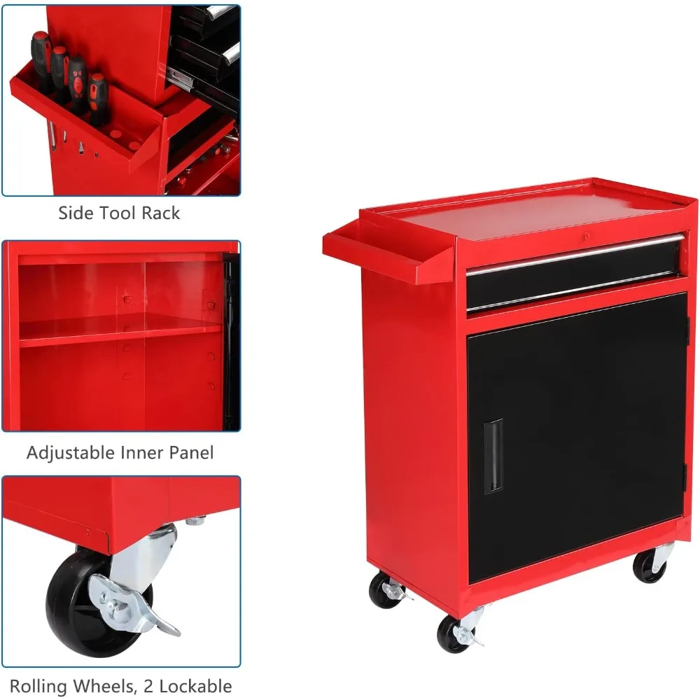 5-Drawer Rolling Tool Chest with Lockable Wheels, Detachable Top, Adjustable Shelf, Mechanic's Tool Storage Cabinet