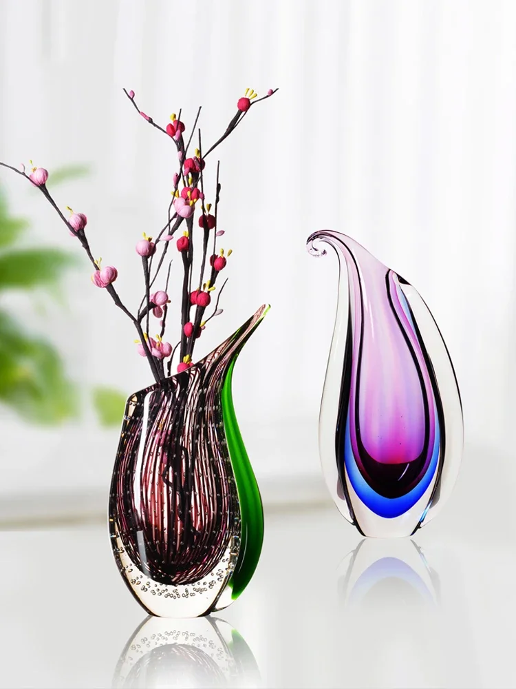 Vase crystal glaze material, handicraft, light luxury simple and modern, tabletop ornaments, living room entrance wine cabinet