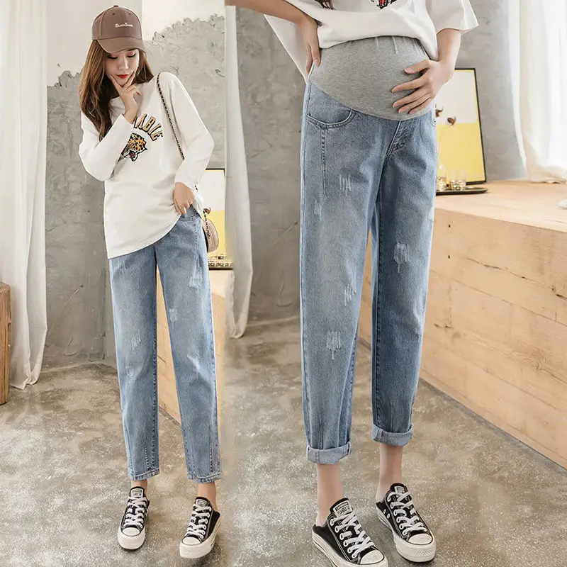 Pregnancy  Denim Clothes Abdominal Pants Boyfriend Jeans Maternity Pants For Pregnant Women Clothes High Waist Trousers Loose