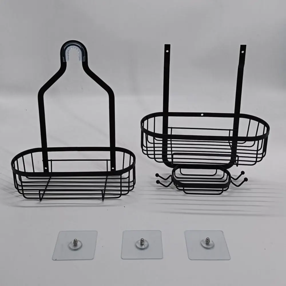 Hooks Hanging Shower Basket Anti-Swing Rustproof Over Shower Head Organizer No Drilling Extra Wide Space Soap Baskets Sponge