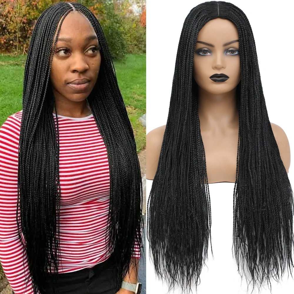  Long Box Braided Crochet Hair Wigs Fake Scalp Knotless Box Braids Wigs Synthetic Micro Twist Braided Wigs for Women and Girls