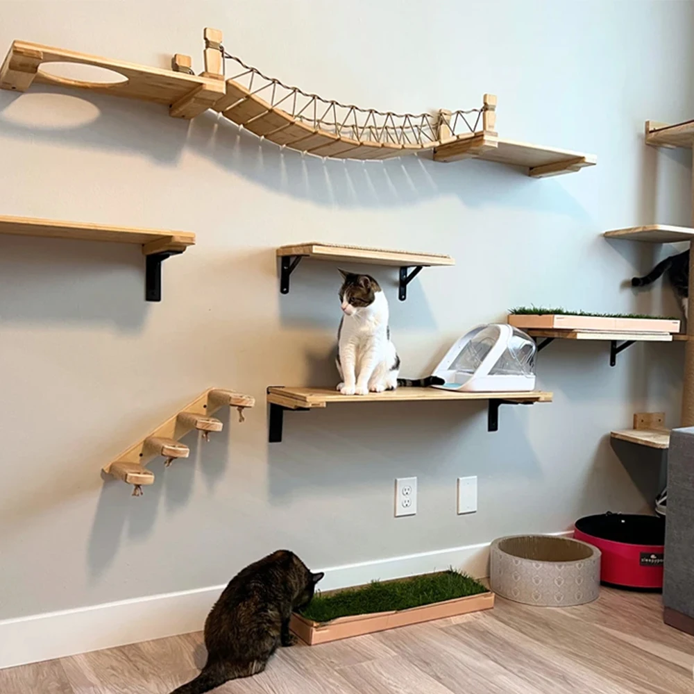 Cat Wall Furniture Climbing Shelf Wall Mounted Steps Stairway With Sisal Rope Scratching Grinding Claws Cat Climbing Ladder