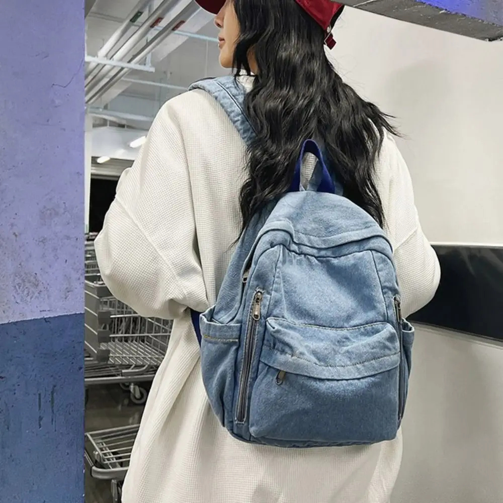 

Simple Y2K Denim Backpack Japanese Style Street Style Vintage Handbag Large Capacity Solid Color Solid Crossbody Bag Travel