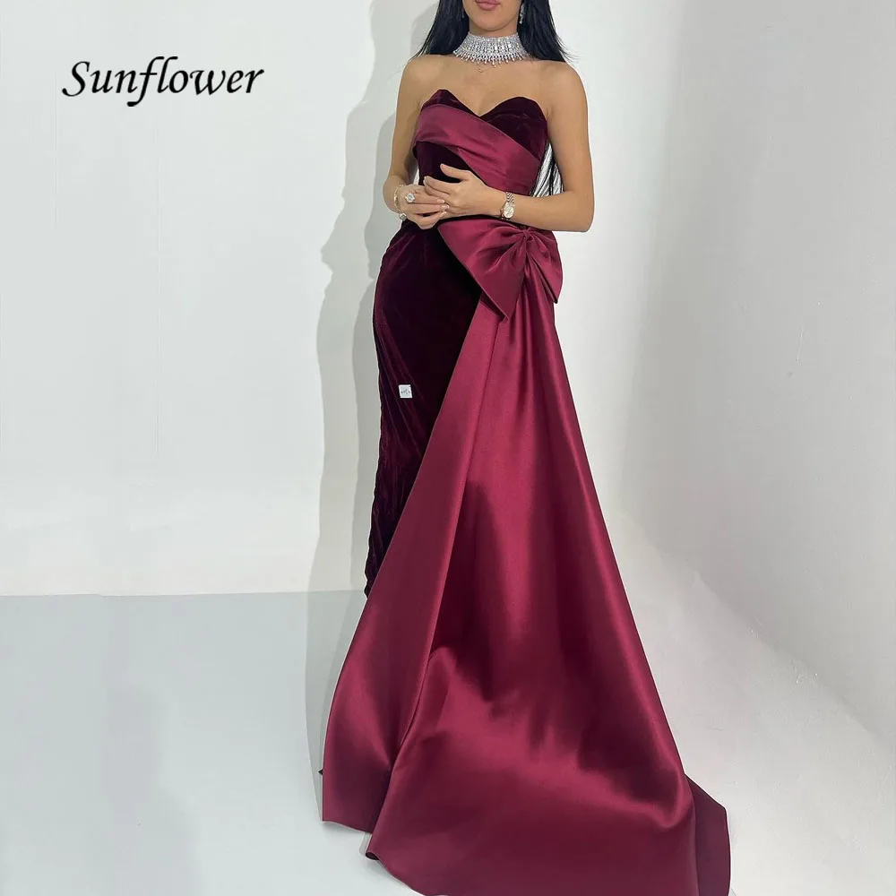 Sonnenblume Wein rot Schatz Meerjungfrau Velours Abendkleider schlanke Satin Party Ballkleid boden lange formale Vestidos de Noche