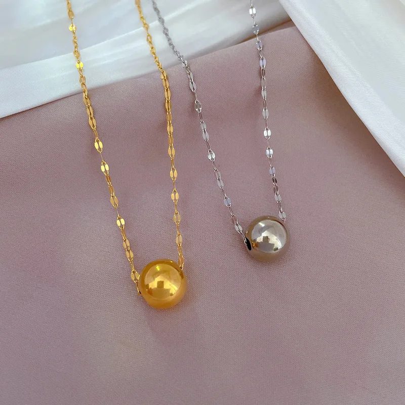 316L Stainless Steel Gold Color Beads Ball Pendant Necklace For Women Rotate Pendant Fashion Girls Clavicle Chain Jewelry Gifts