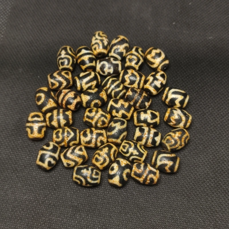 Tibetan Multiple Totems Dzi Beads Black/Yellow Fire Tribute Weathering Agate Stone for Amulet Bracelet Necklace DIY Making