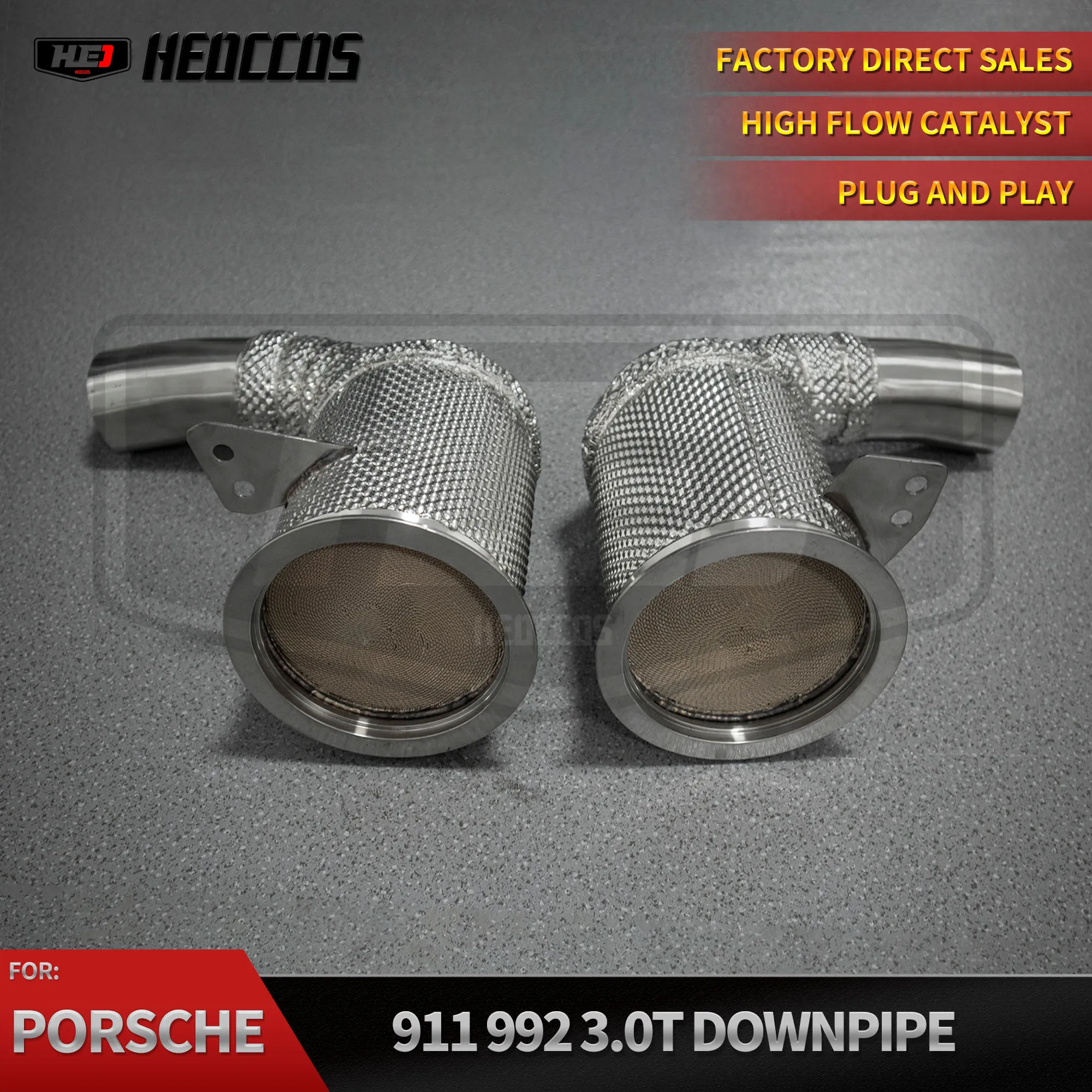 HEO For Porsche 911 992 3.0T Carrera downpipe high flow catalyst exhaust performance upgrade with heat shield