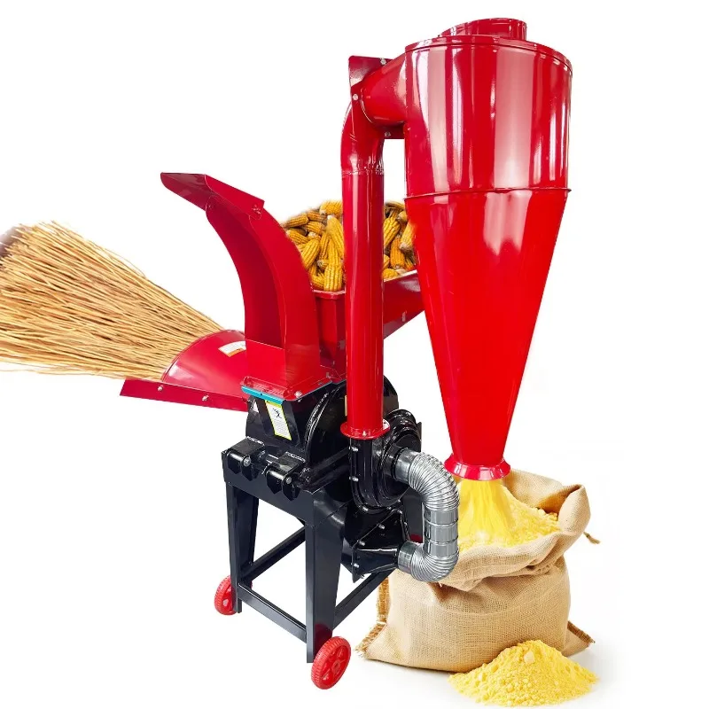 Automatic Bag Filling Self Priming Livestock Feed Straw Hammer Grinder Maize Corn Grain Mill Crusher Chopper Machine 1 Ton/h