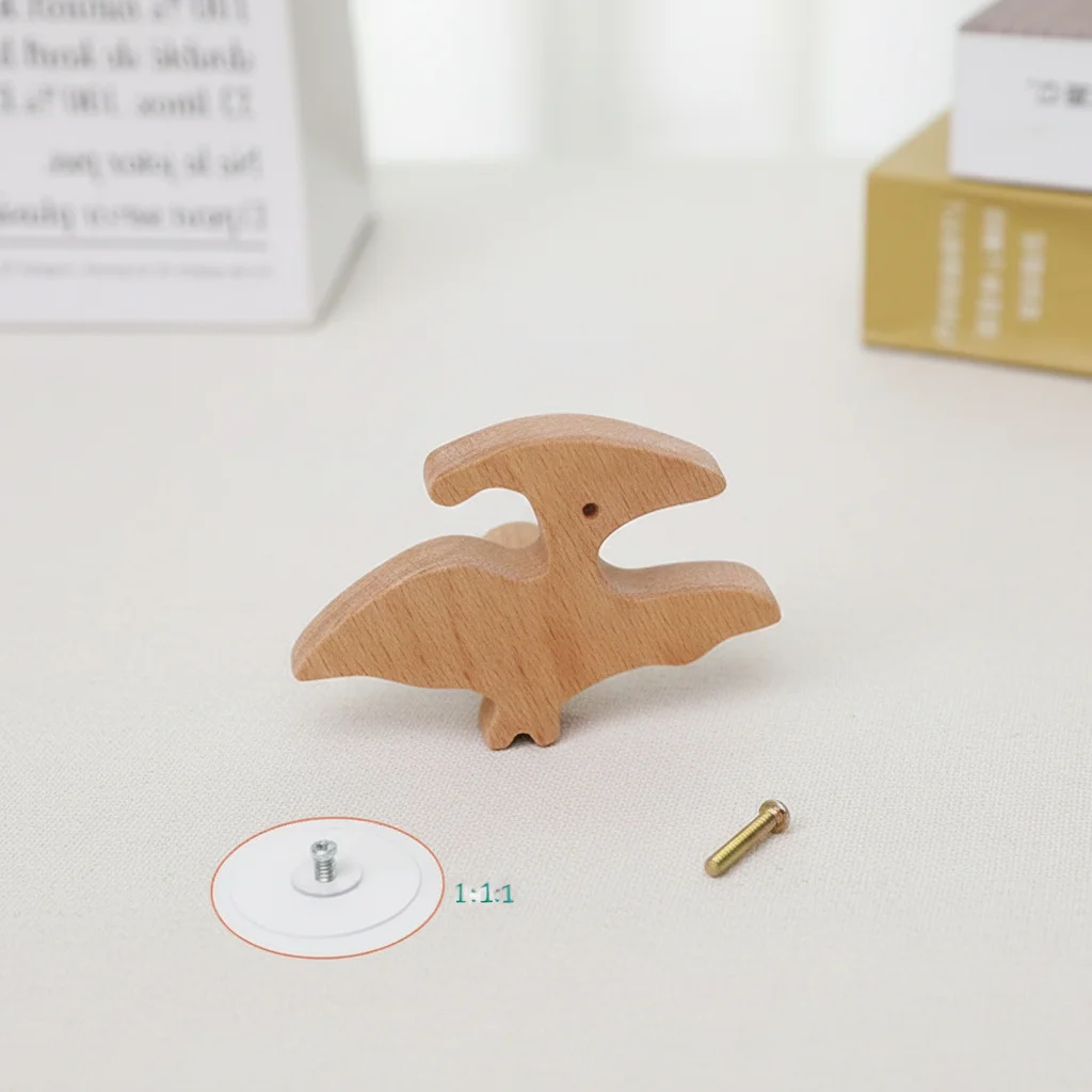 Kids Hooks Wall Mounted Drawer Pulls Natural Wood Nordic Style Home Decor Furniture Knobs for Children Bedroom