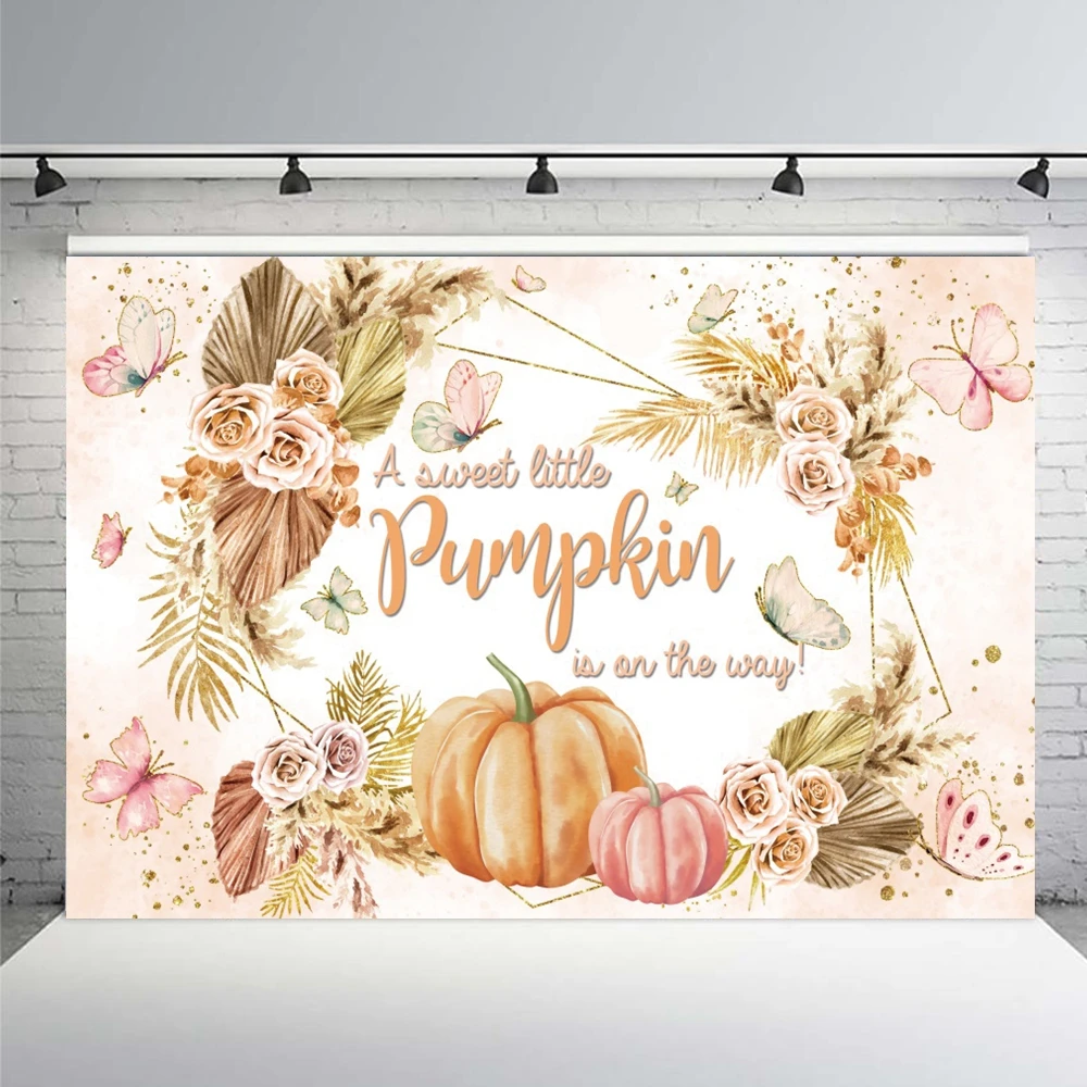 خلفية حفلة عيد الشكر في الخريف، يقطين صغير حلو على الطريق، زهور وردية 2025، ديكور حفلات الخريف، خلفية للتصوير الفوتوغرافي