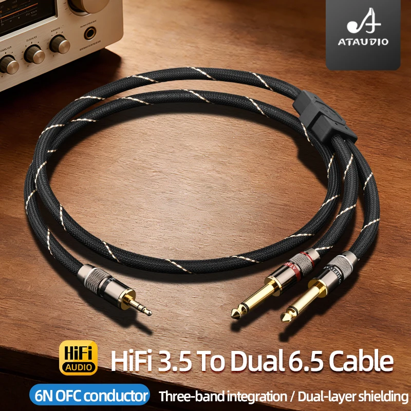 ATAUDIO Hi-end 6N OFC HiFi 3.5mm to Dual 6.5mm Splitter Audio Cable With Stereo 3.5mm Jack to Dual 6.5mm TS Jack Wire