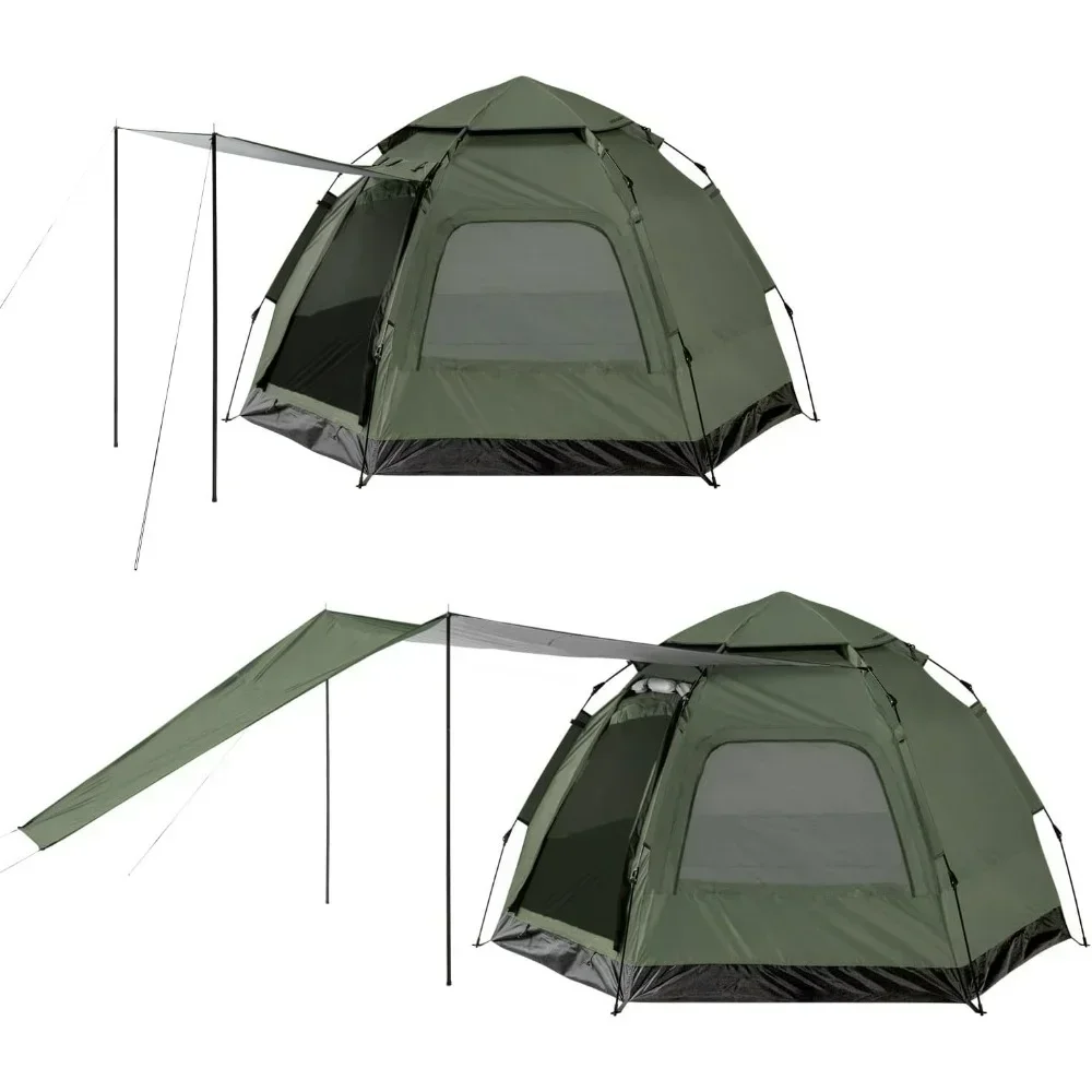 Instant Camping Tent for 4 Person,2 Mesh Windows & 2 Doors,Hexagonal Design,Easy Set Up Tent with Vestibule & Rainfly.