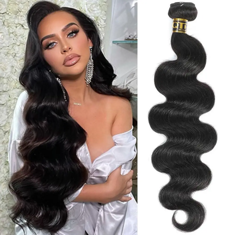 Alimice Human Hair Body Wave Brazilian Human Hair Bundles Body Wave 100% Unprocessed Virgin Hair Weave Extensions Natural Black