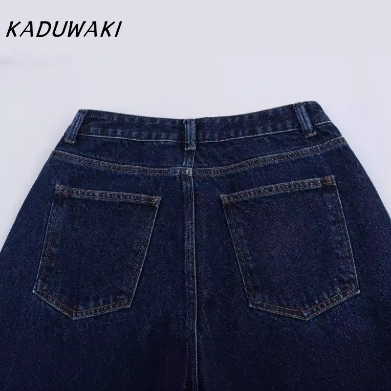 KADUWAKI Retro High Street Drape กางเกงยีนส์ผู้หญิงฤดูร้อนบางเอวสูงหลวมตรงขากางเกงขากว้างเสื้อผ้าหญิง Y2k