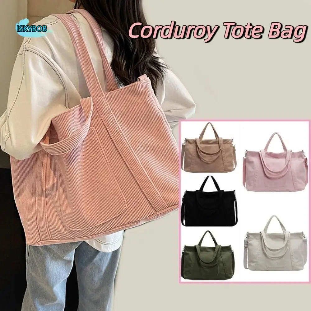 

Temperament Solid Color Corduroy Shoulder Bag Casual Korean Style Canvas Tote Bag Handbag Large Capacity Crossbody Bag Girls