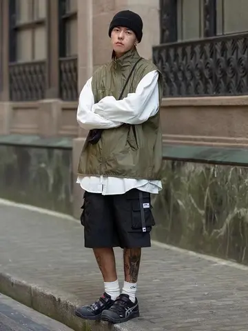 남성용 루즈핏 속건 아웃도어 캐주얼 조끼 통기성 작업복 스타일 스탠딩 카라 재킷