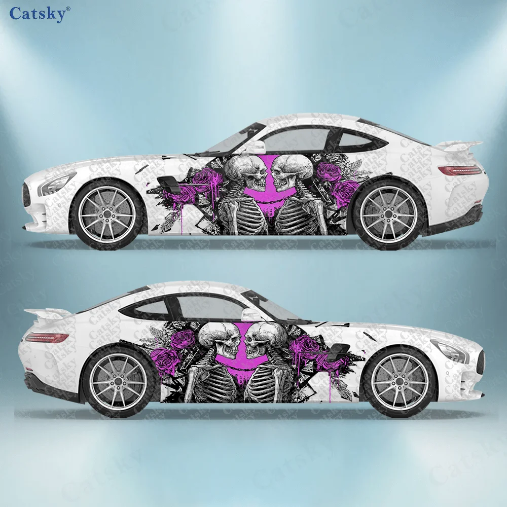 

2pcs.Embracing Skeletons with Chains Car Side Wrap, Self-Adhesive PVC Waterproof & Scratch-Resistant Sticker, Car Accessory Gift