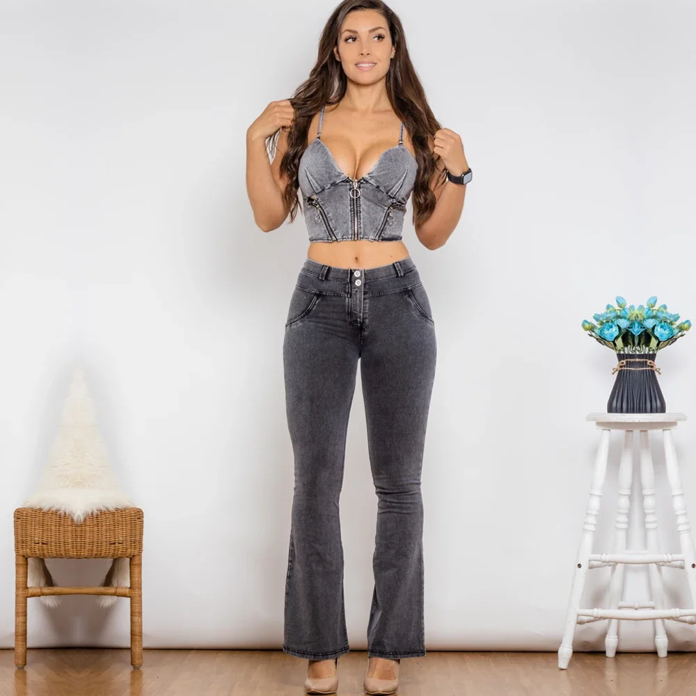 

Shascullfites Melody Shaper Set Mid Waist Dark Push Up Jeans Grey Flare Jeans Scrunch Bum Flare Pants Set 2 Pieces Set