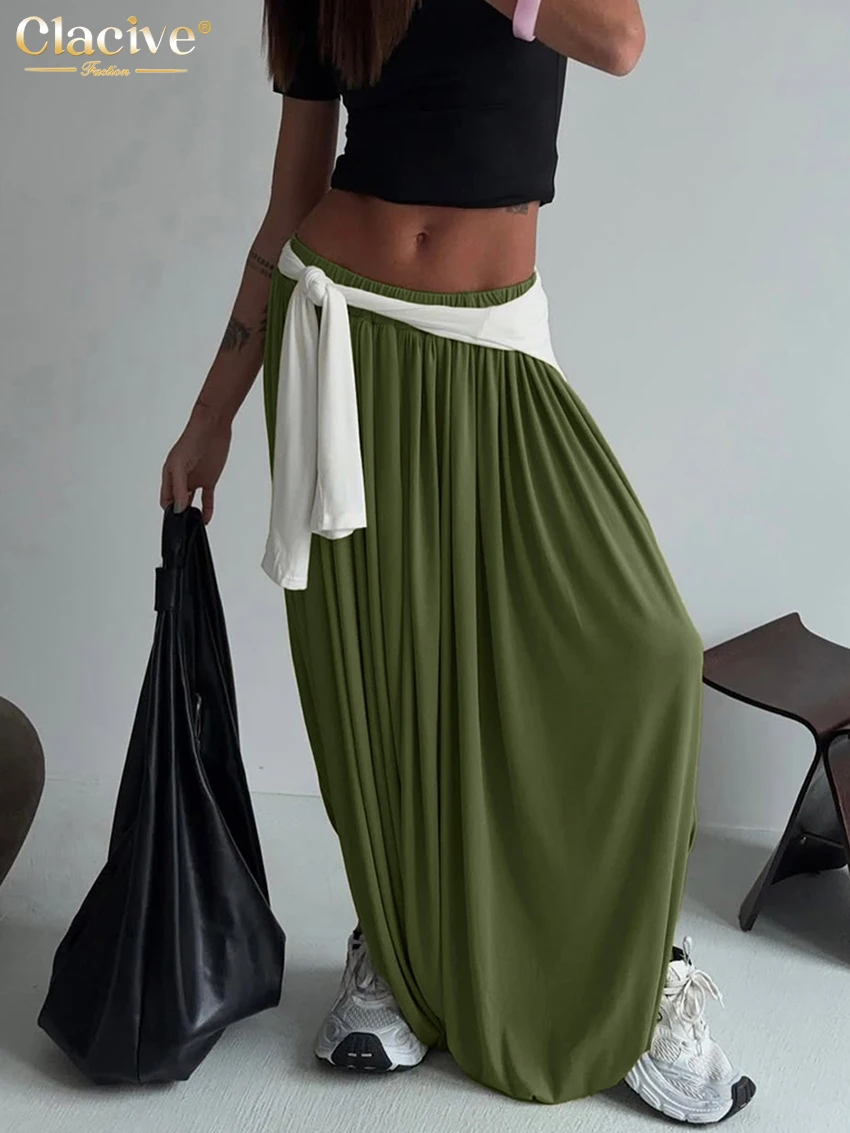

Clacive Fashion Loose Green Women's Pants 2026 Casual High Waist Wide Leg Trousers Elegant Classic Pleated Pants Female Clothing