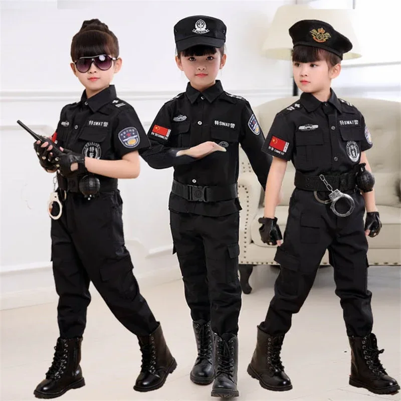 Cosplay Children Policeman Costumes Kids Christmas Party Carnival Police Uniform Halloween Boys Army Policemen Clothing Gift Set