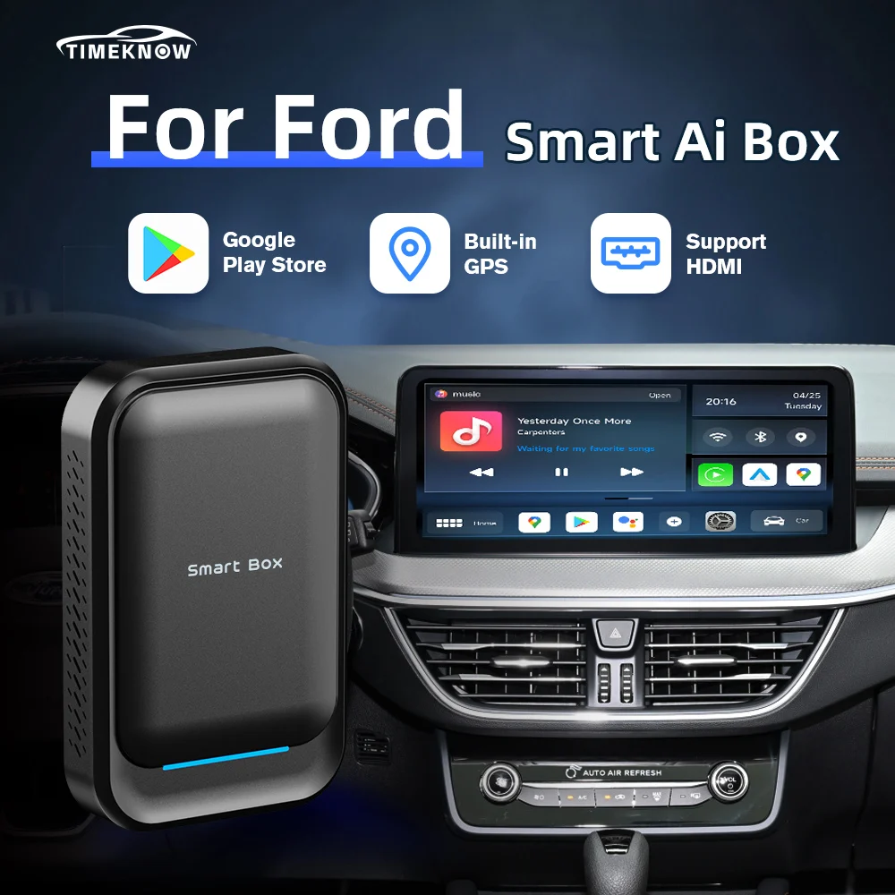 

TIMEKNOW For Ford Wireless CarPlay Ai Box Android Auto Adapter TV Box For Ford Focus Transit Flex Bronco Edge Mustang Evos Flex