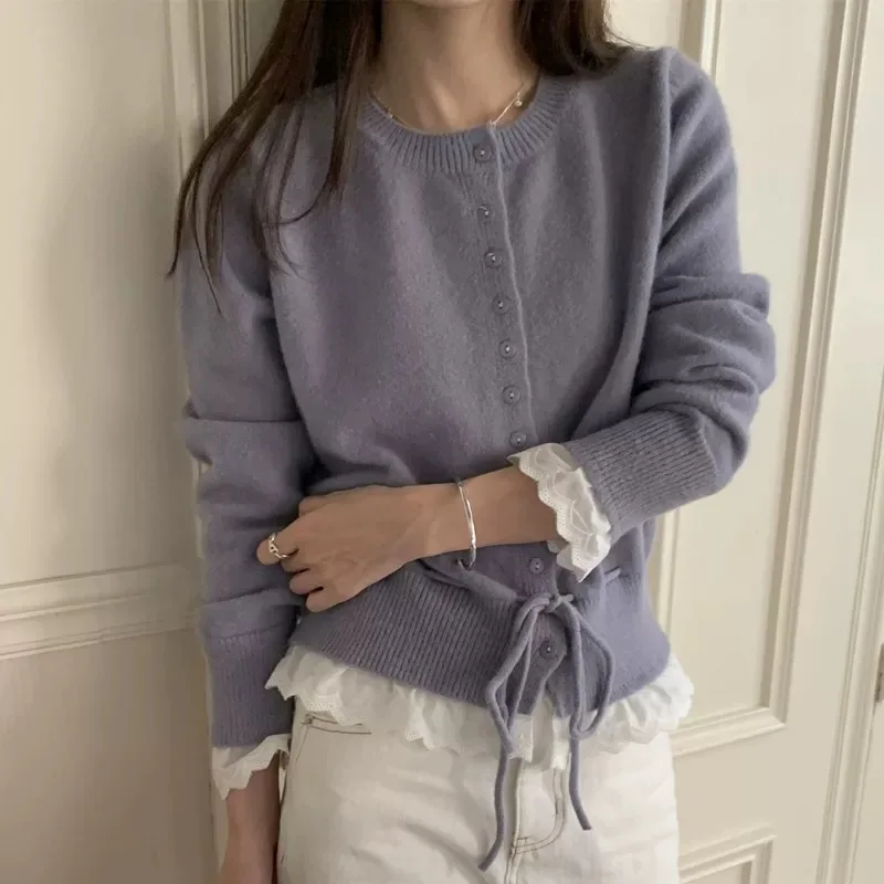 سترة نسائية محبوكة من الدانتيل مع Dstring لون دافئ تصميم Blo طويل Sve كاجوال Sle مادة ناعمة مناسبة للتنقل #4