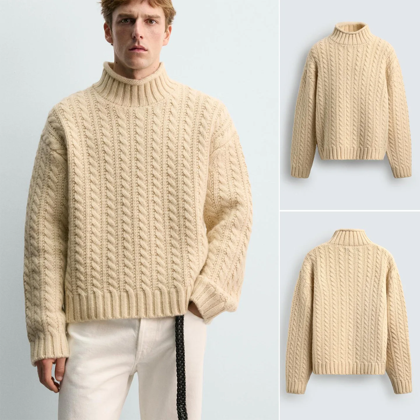 

Новый зимний мужской повседневный свитер с высоким воротником и длинными рукавами, вязаный в рубчик, из дышащего полиэфирного волокна, комфортный в носке